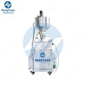 HYSP1-PSMH Semi-automatic Floor Standing Type Pneumatic Piston Dosing Liquid Filling Machine with Mixing and Heating Hopper
